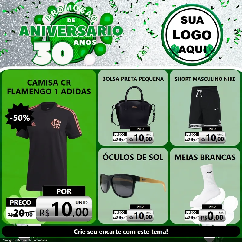 Modelo de Rede Social para Feed Facebook com o tema Promoção de Aniversário - 30 Anos para Roupas e acessórios