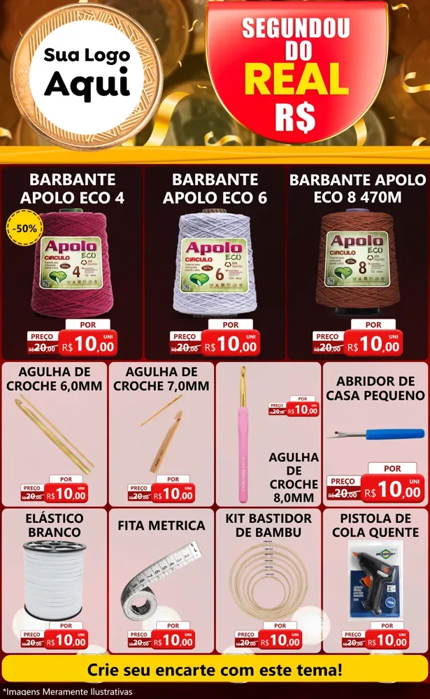 Modelo de Encarte para Encarte Grande com o tema Segundou do Real para Armarinho e Aviamentos