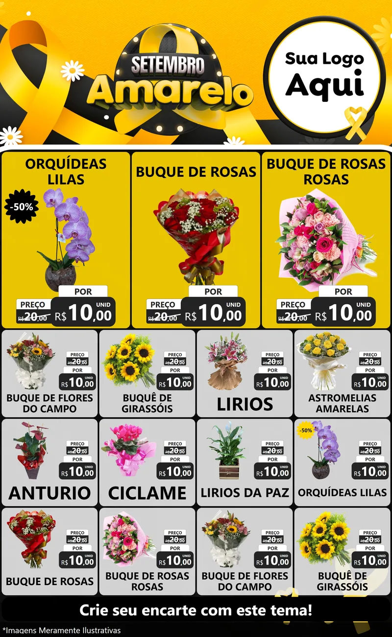 Modelo de Encarte para Encarte Grande com o tema Setembro Amarelo para Floricultura e jardim