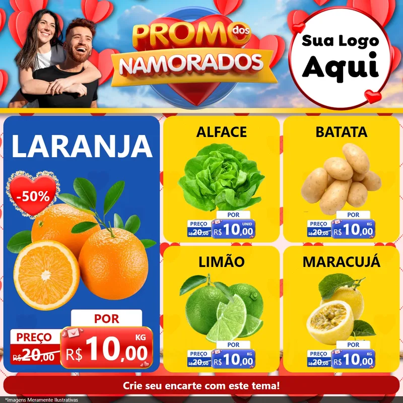 Modelo de Rede Social para Feed Facebook com o tema Promo dos Namorados para Hortifrúti