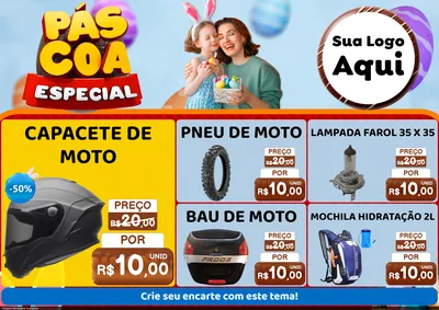Modelo de Encarte para Encarte A4 Horizontal com o tema Páscoa Especial para Moto peças