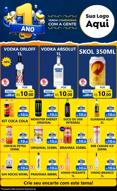 Modelo de Encarte para Encarte Grande com o tema Um Ano de Aniversário para Distribuidora de bebidas