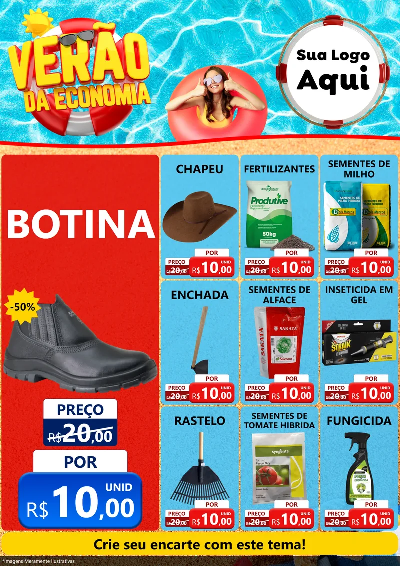 Modelo de Encarte para Encarte A4 Vertical com o tema Verão da Economia para Agropecuária