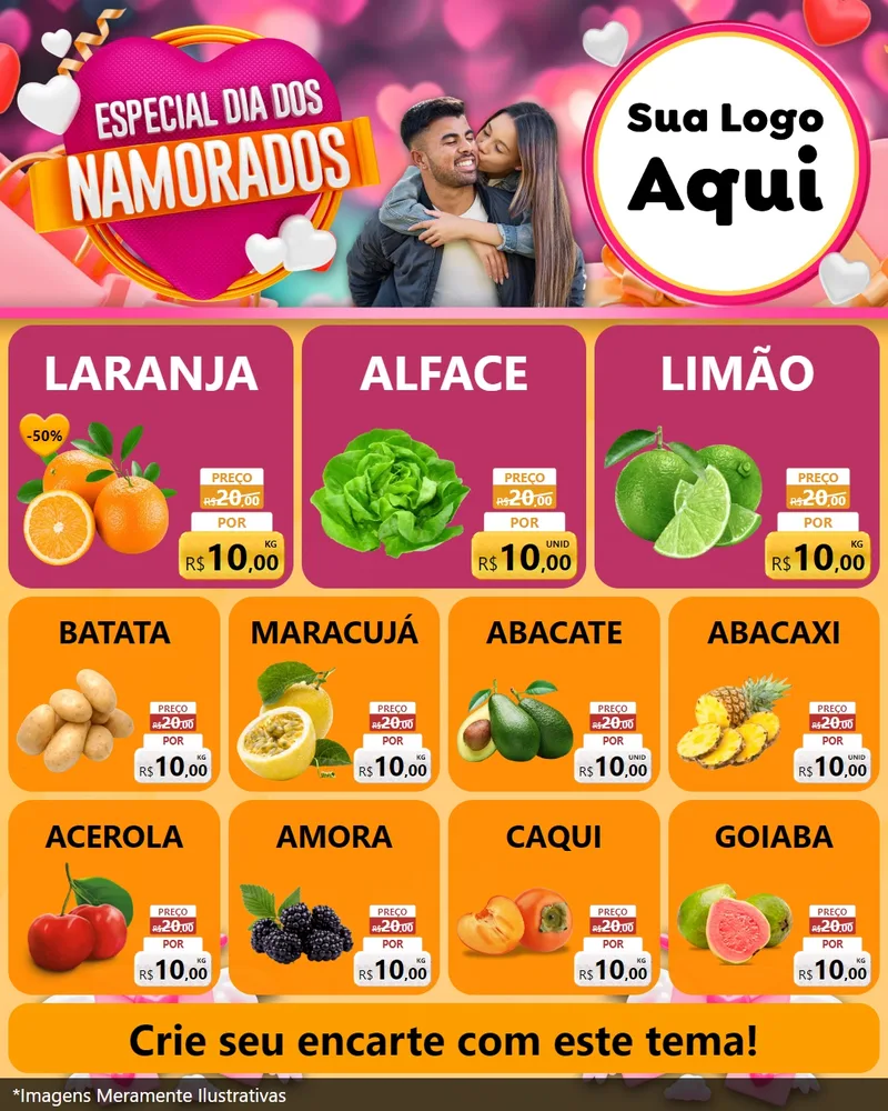 Modelo de Rede Social para Feed Instagram com o tema Especial Dia dos Namorados para Hortifrúti