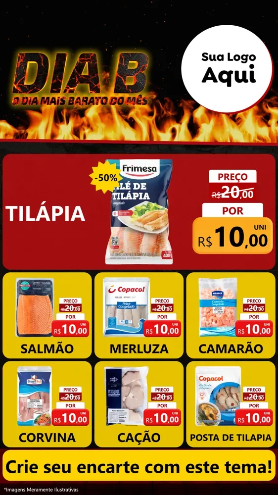Modelo de Rede Social para Stories com o tema Dia B para Peixaria