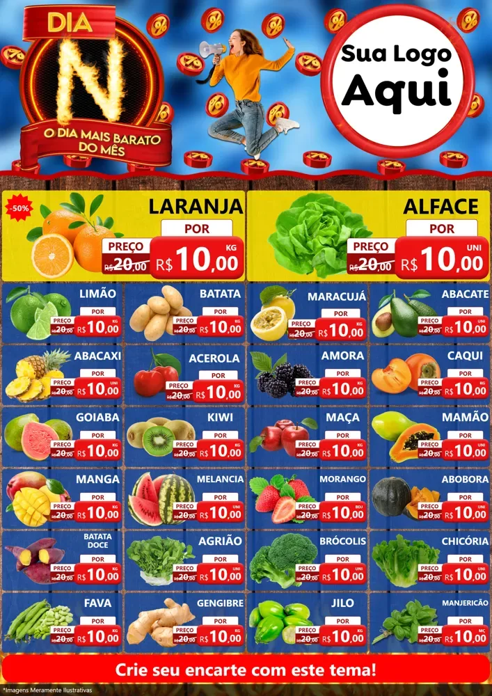 Modelo de Encarte para Encarte A4 Vertical com o tema Dia N - O Dia Mais Barato Do Mês para Hortifrúti