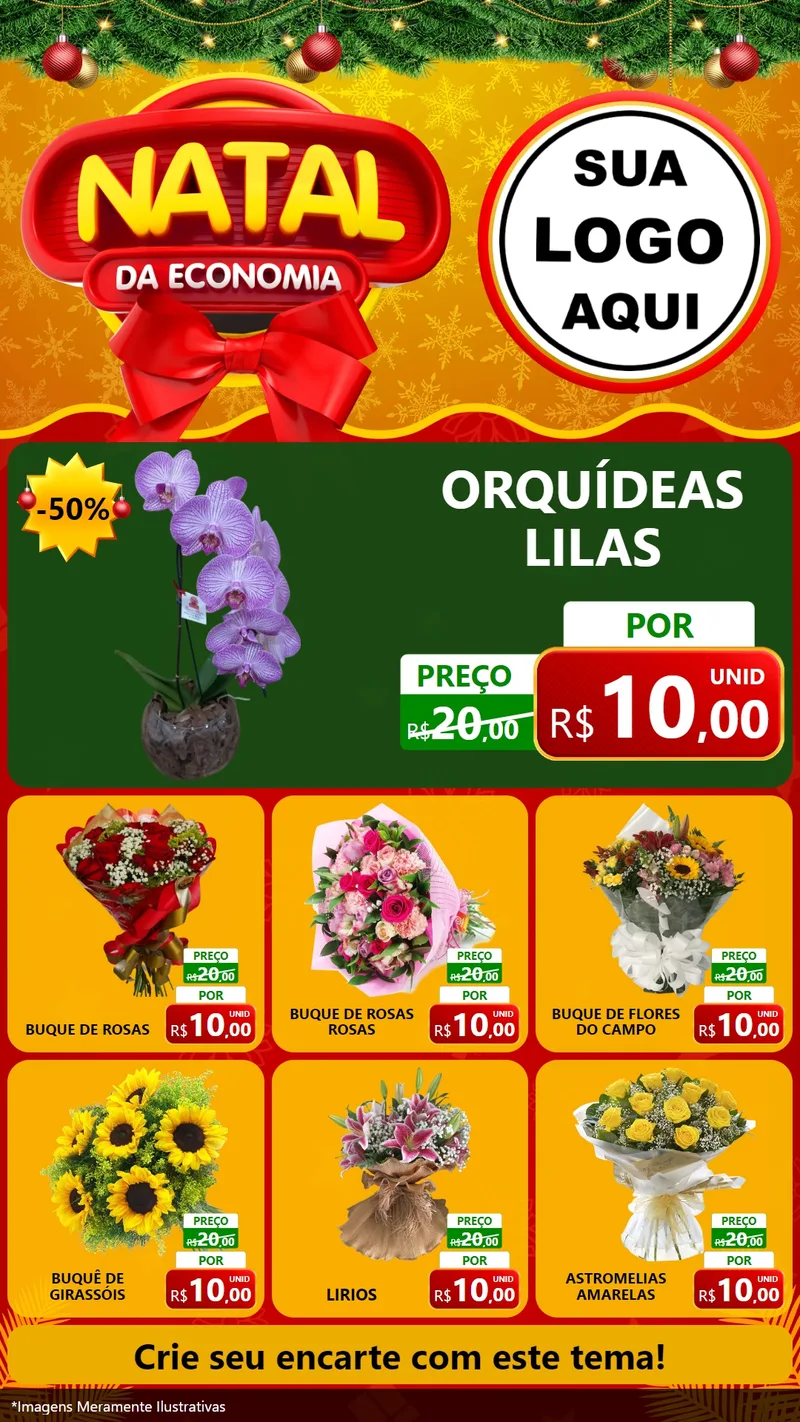 Modelo de Rede Social para Stories com o tema Natal da Economia para Floricultura e jardim