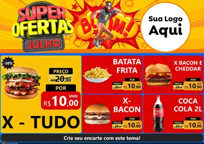 Modelo de Encarte para Encarte A4 Horizontal com o tema Super Ofertas Julho para Hamburgueria
