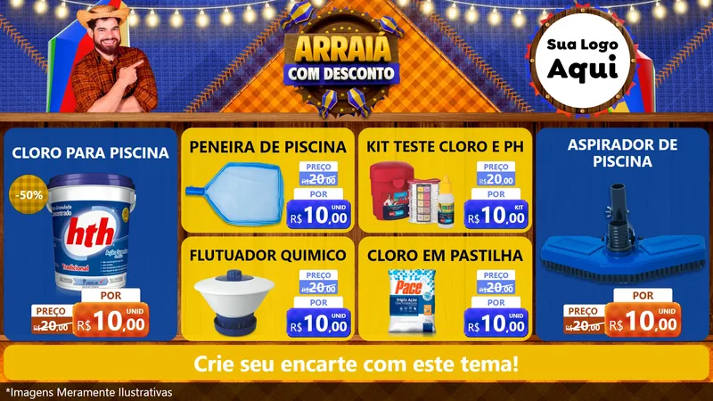 Modelo de TV para TV Horizontal com o tema Arraiá Com Desconto para Produtos para Piscina
