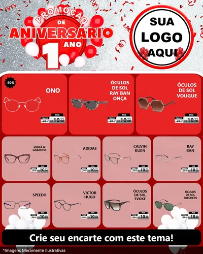 Modelo de Rede Social para Feed Instagram com o tema Promoção de Aniversário - 1 Ano para Óticas