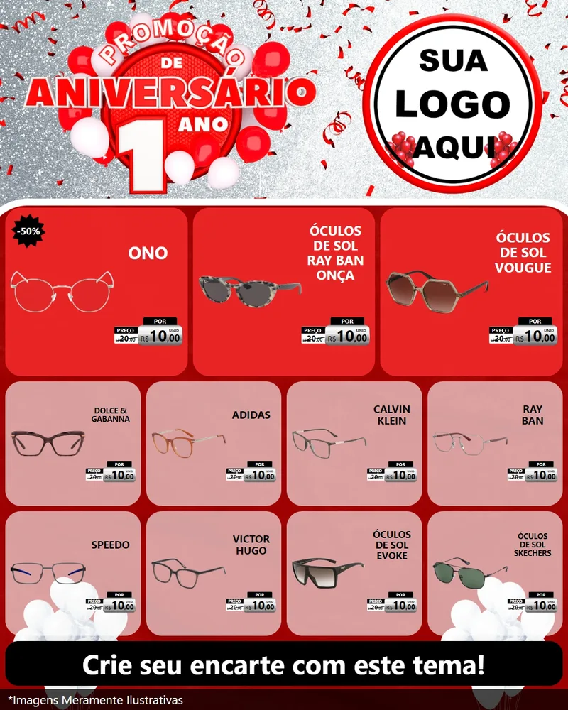 Modelo de Rede Social para Feed Instagram com o tema Promoção de Aniversário - 1 Ano para Óticas