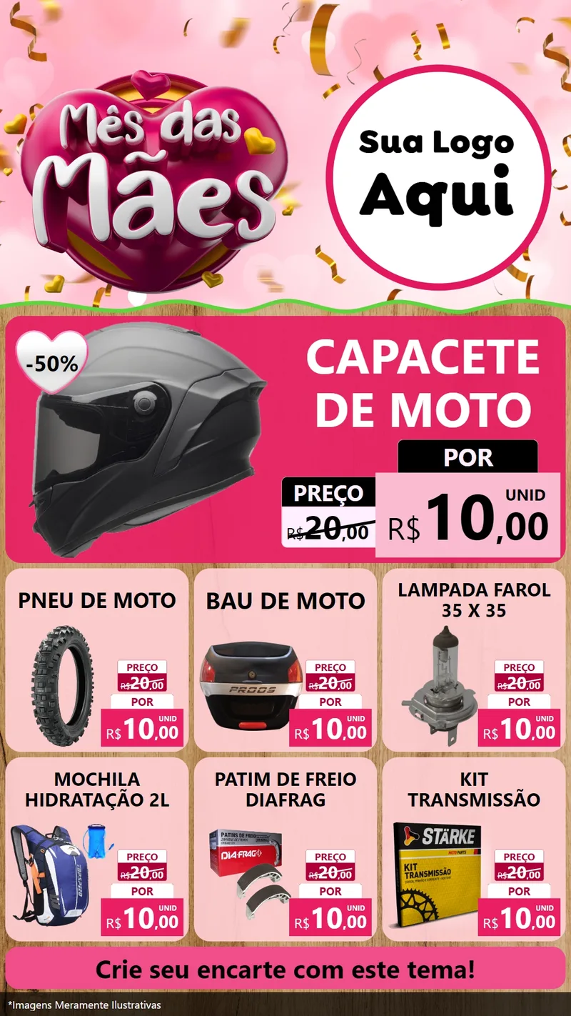 Modelo de Rede Social para Stories com o tema Mês das Mães para Moto peças