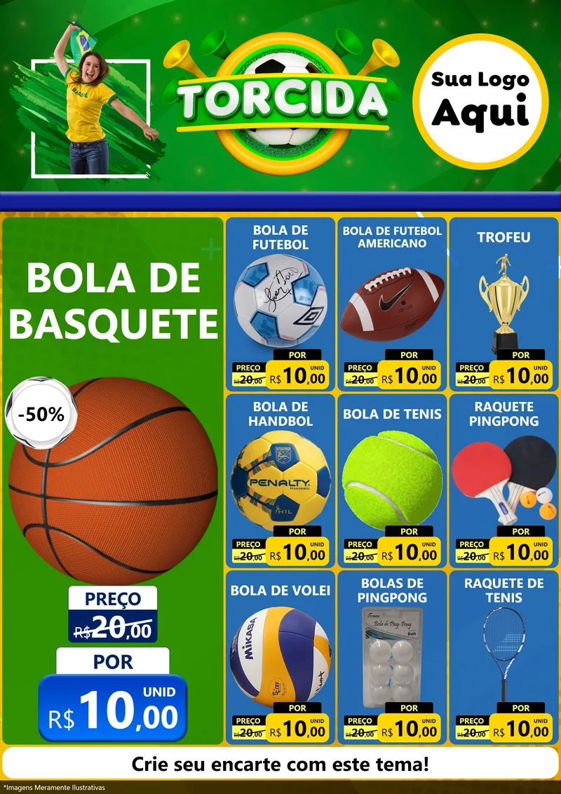 Modelo de Encarte para Encarte A4 Vertical com o tema Torcida para Artigos Esportivos