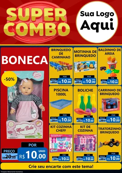Modelo de Encarte para Encarte A4 Vertical com o tema Super Combo para Brinquedos
