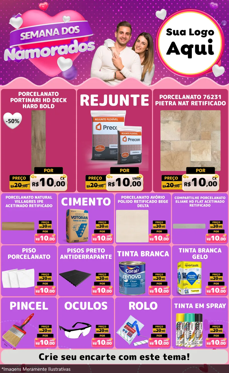 Modelo de Encarte para Encarte Grande com o tema Semana dos Namorados para Pisos e revestimentos
