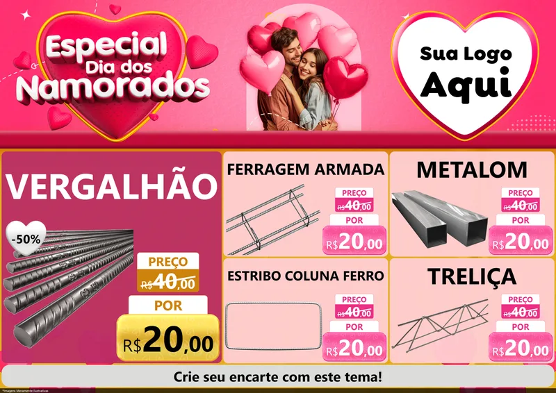 Modelo de Encarte para Encarte A4 Horizontal com o tema Especial Dia dos Namorados para Ferragens