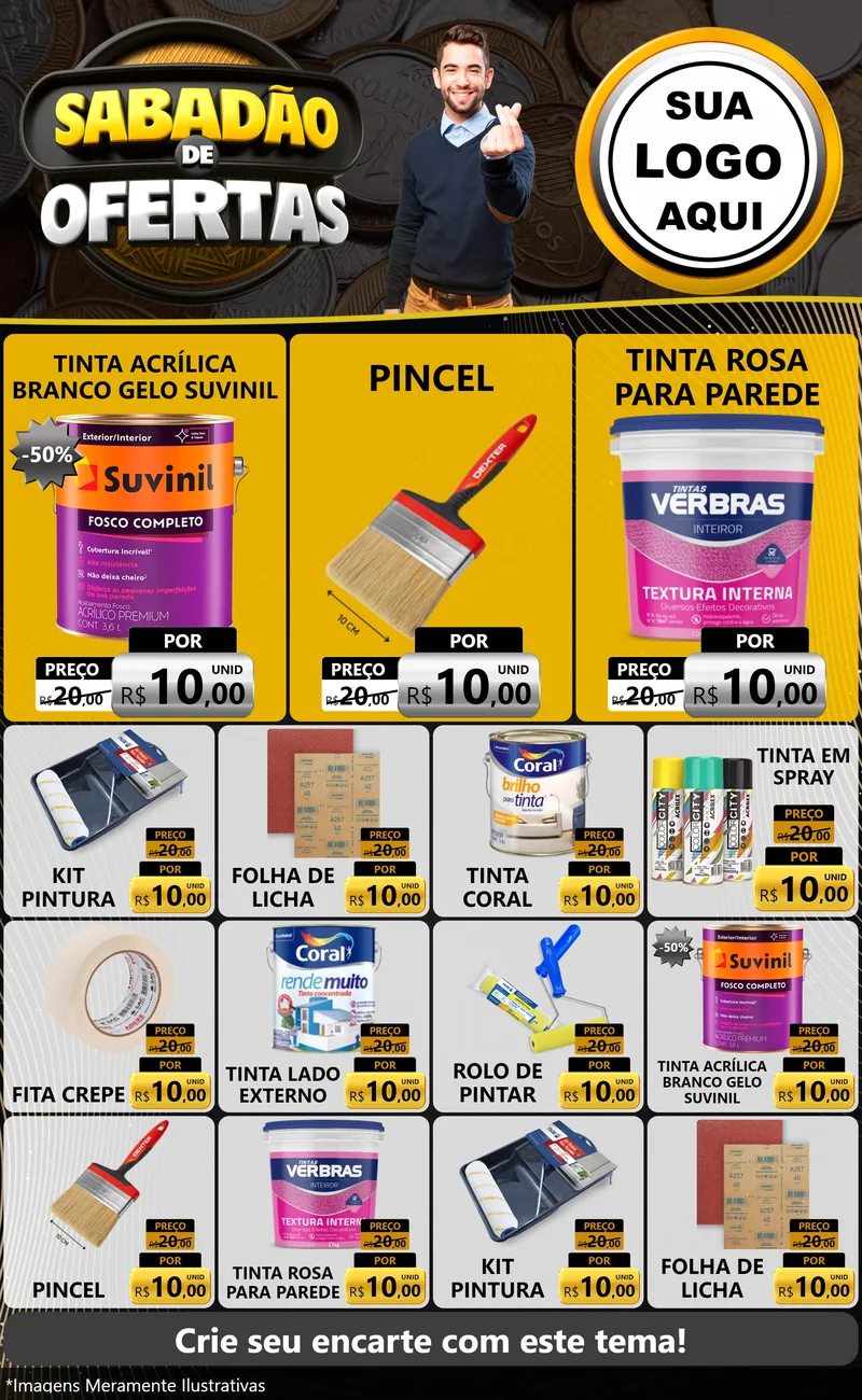 Modelo de Encarte para Encarte Grande com o tema Sabadão de Ofertas para Tintas e Ferramentas