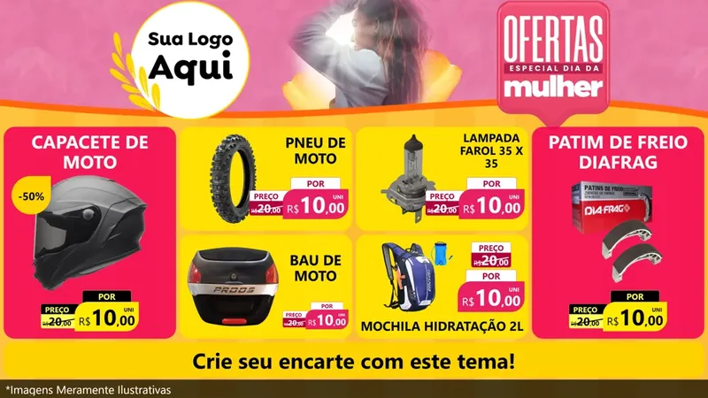 Modelo de TV para TV Horizontal com o tema Ofertas - Especial Dia Das Mulheres para Moto peças