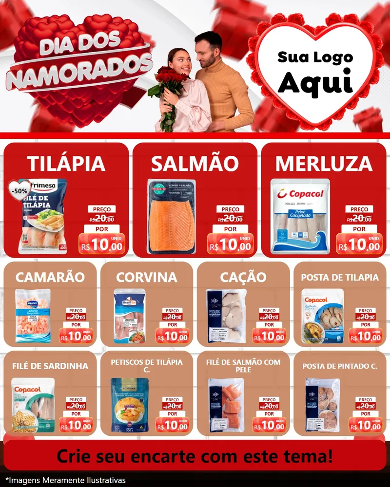 Modelo de Rede Social para Feed Instagram com o tema Dia dos Namorados para Peixaria