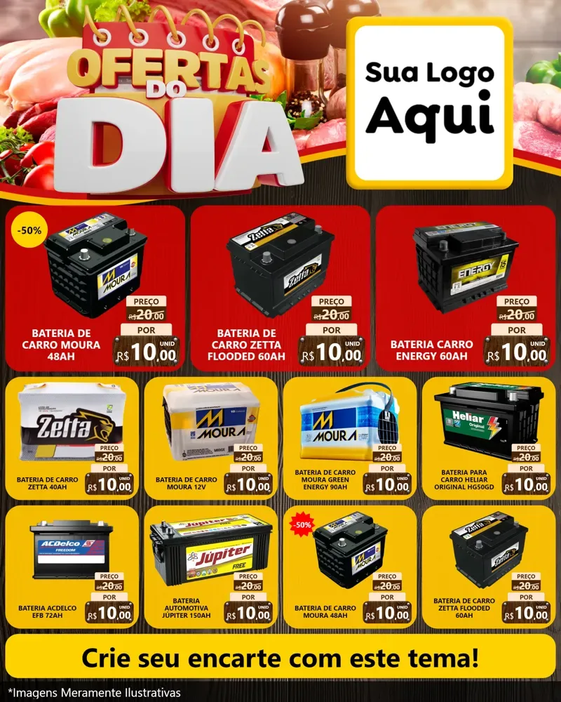 Modelo de Rede Social para Feed Instagram com o tema Ofertas do Dia para Baterias Elétricas