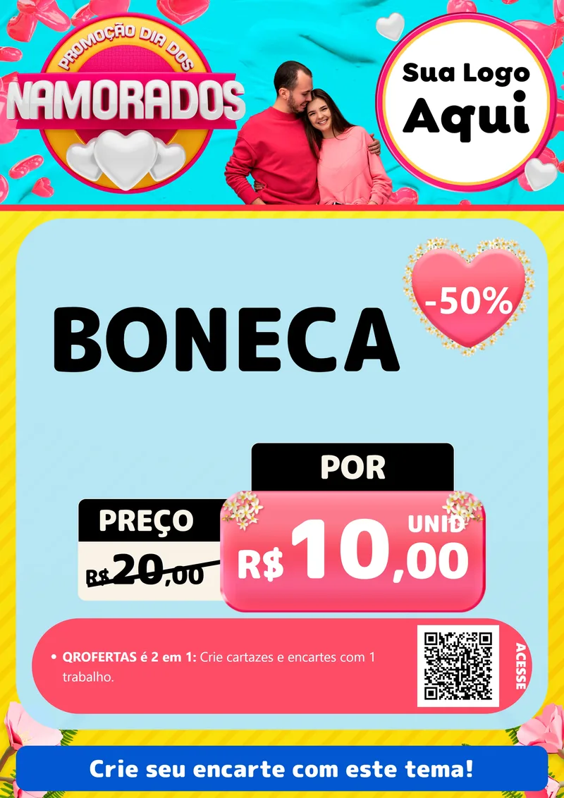 Modelo de Cartaz para Cartaz A4 Vertical com o tema Promoção Dia dos Namorados para Brinquedos