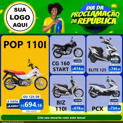 Modelo de Rede Social para Feed Facebook com o tema Dia Da Proclamação Da República para Concessionaria de Motos