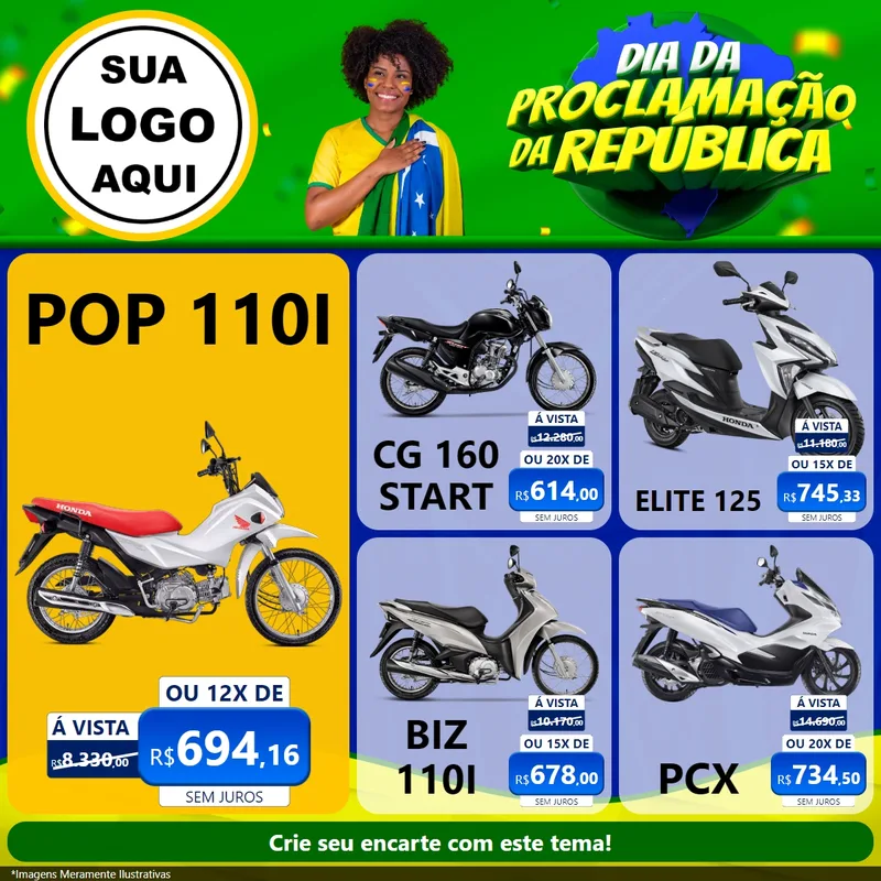 Modelo de Rede Social para Feed Facebook com o tema Dia Da Proclamação Da República para Concessionaria de Motos