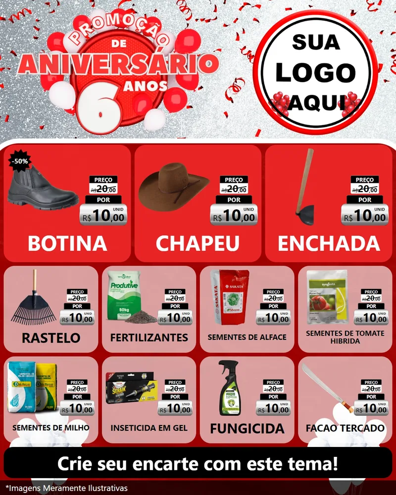 Modelo de Rede Social para Feed Instagram com o tema Promoção de Aniversário - 6 Anos para Agropecuária