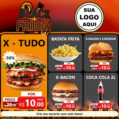 Modelo de Rede Social para Feed Facebook com o tema Black Friday para Hamburgueria
