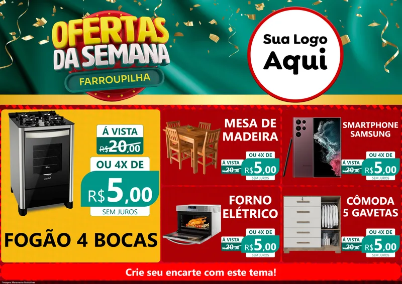 Modelo de Encarte para Encarte A4 Horizontal com o tema Ofertas da Semana Farroupilha para Móveis e Eletro