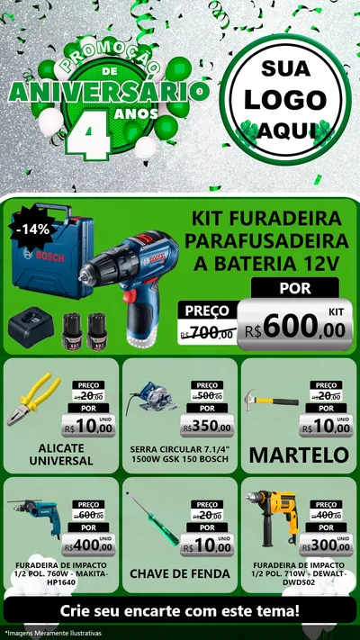 Modelo de Rede Social para Stories com o tema Promoção de Aniversário - 4 Anos para Maquinas e Ferramentas