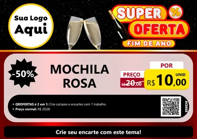 Modelo de Cartaz para Cartaz A4 Horizontal com o tema Super Oferta Fim de Ano para Papelaria