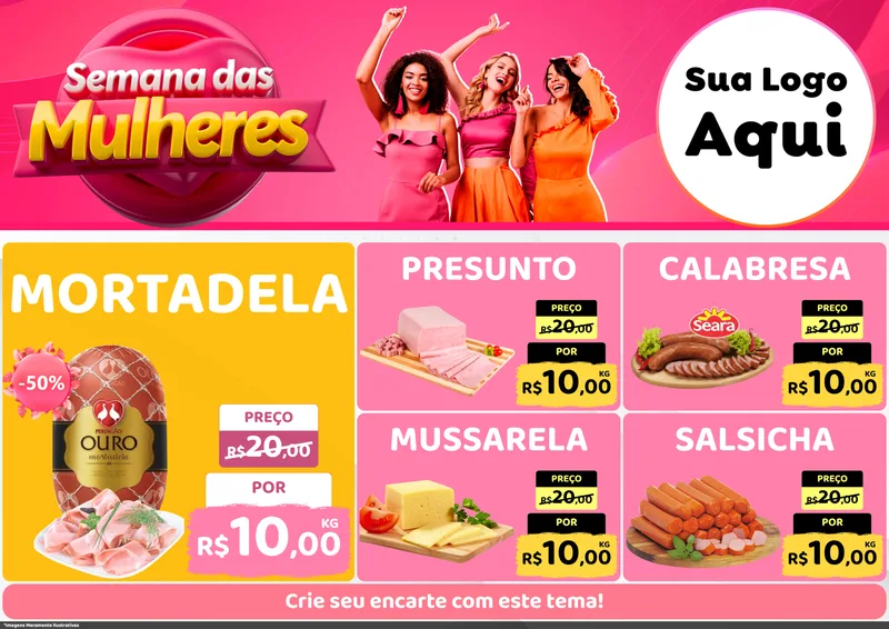 Modelo de Encarte para Encarte A4 Horizontal com o tema Semana das Mulheres para Frios e Laticínios