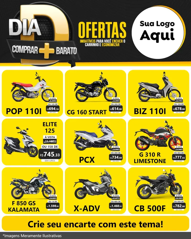 Modelo de Rede Social para Feed Instagram com o tema Dia D Mais Economia para Concessionaria de Motos
