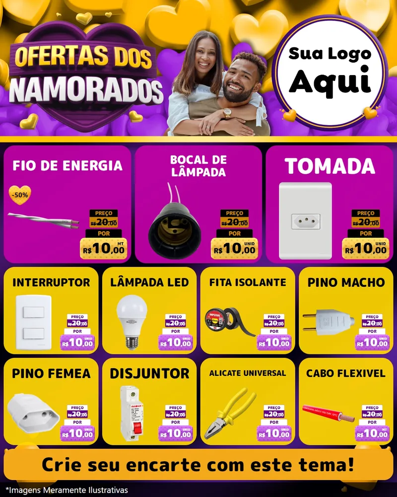 Modelo de Rede Social para Feed Instagram com o tema Oferta Dos Namorados para Materiais Elétricos