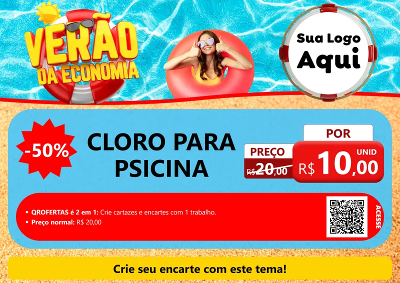 Modelo de Cartaz para Cartaz A4 Horizontal com o tema Verão da Economia para Produtos para Piscina