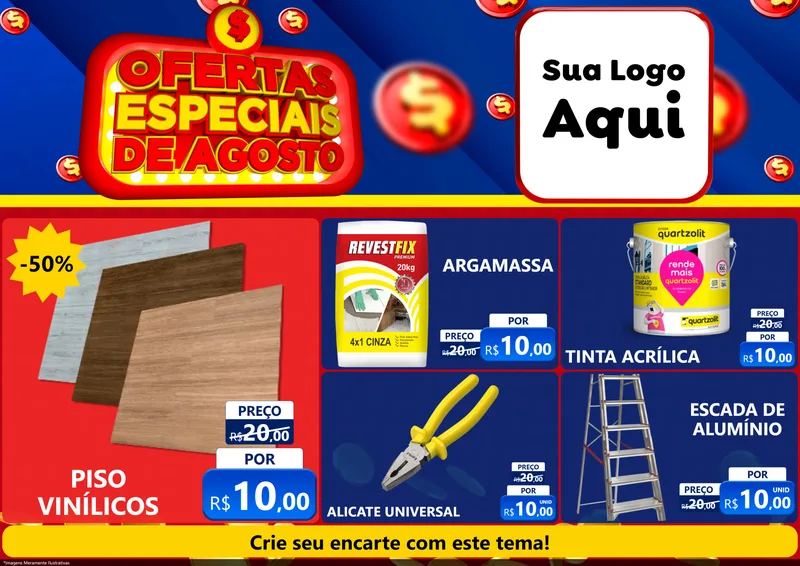 Modelo de Encarte para Encarte A4 Horizontal com o tema Ofertas Especiais de Agosto para Material para Construção