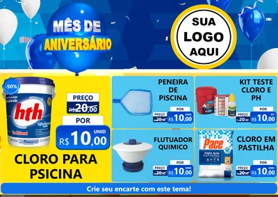 Modelo de Encarte para Encarte A4 Horizontal com o tema Mês de Aniversário para Produtos para Piscina