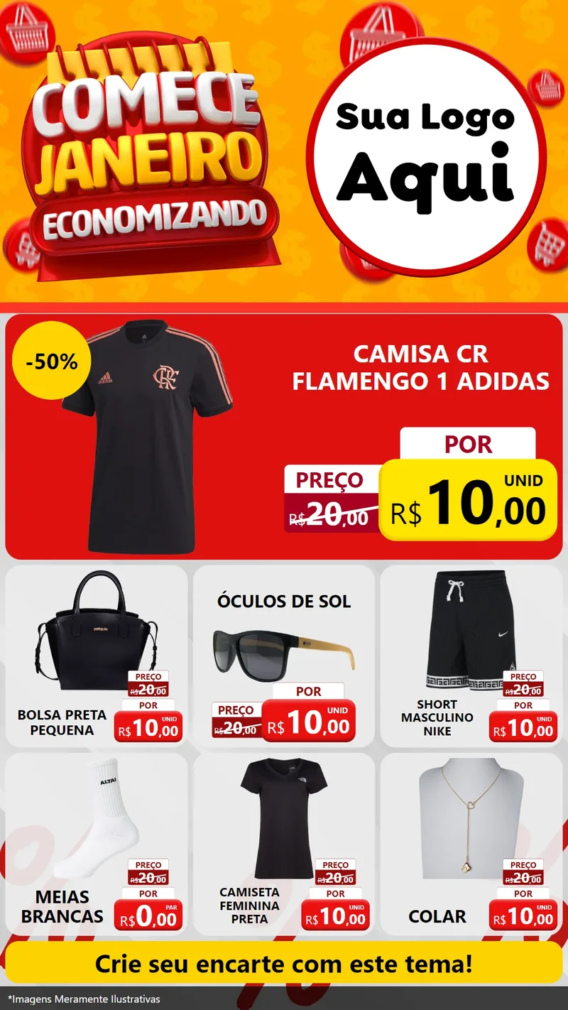 Modelo de Rede Social para Stories com o tema Comece Janeiro Economizando para Roupas e acessórios