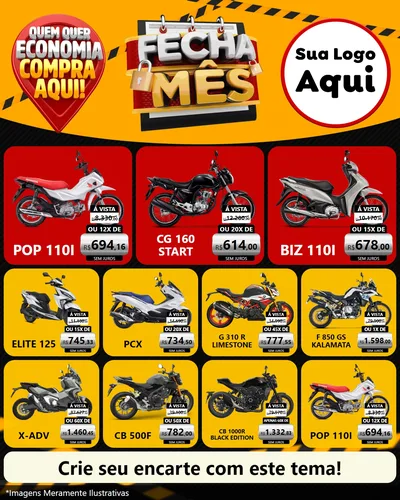 Modelo de Rede Social para Feed Instagram com o tema Fecha Mês para Concessionaria de Motos