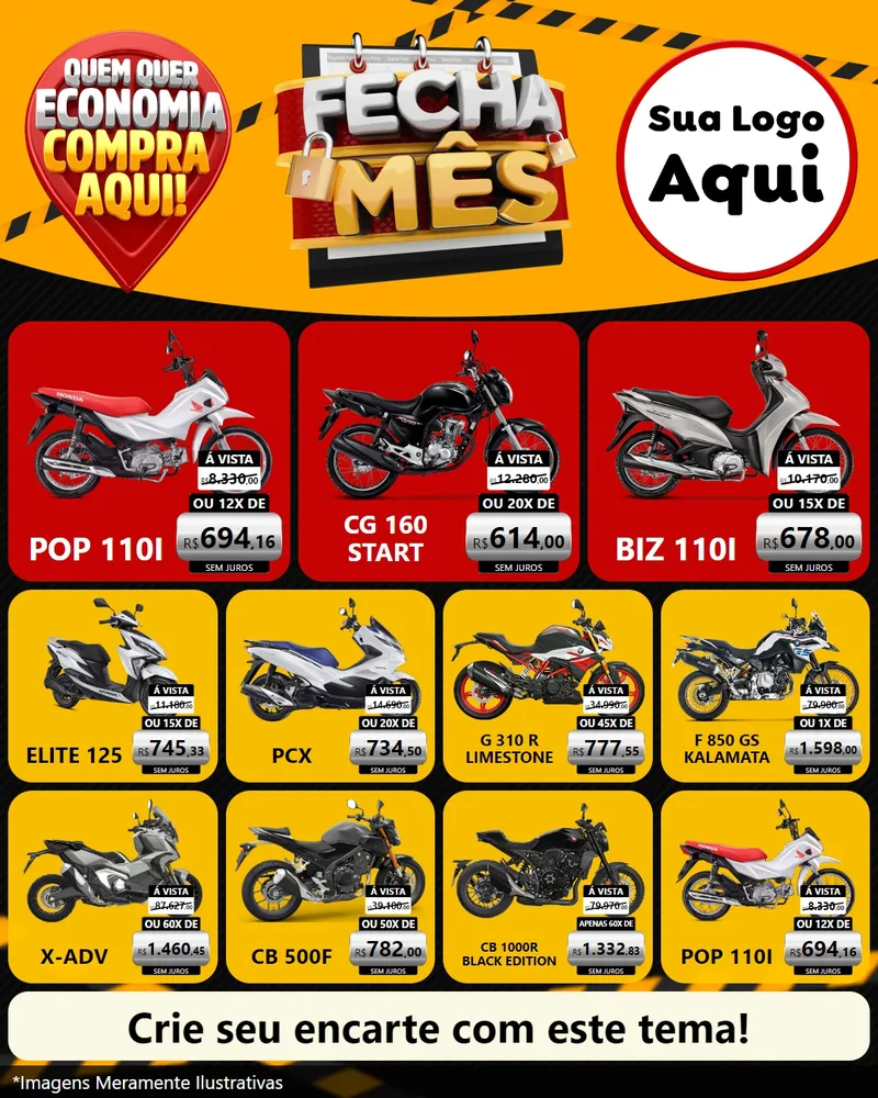 Modelo de Rede Social para Feed Instagram com o tema Fecha Mês para Concessionaria de Motos