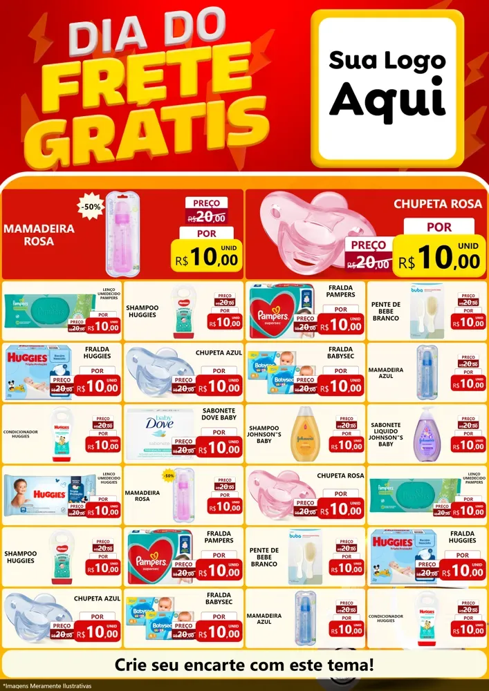 Modelo de Encarte para Encarte A4 Vertical com o tema Dia do Frete Grátis para Bebês