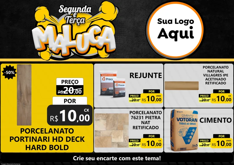 Modelo de Encarte para Encarte A4 Horizontal com o tema Segunda e Terça Maluca para Pisos e revestimentos