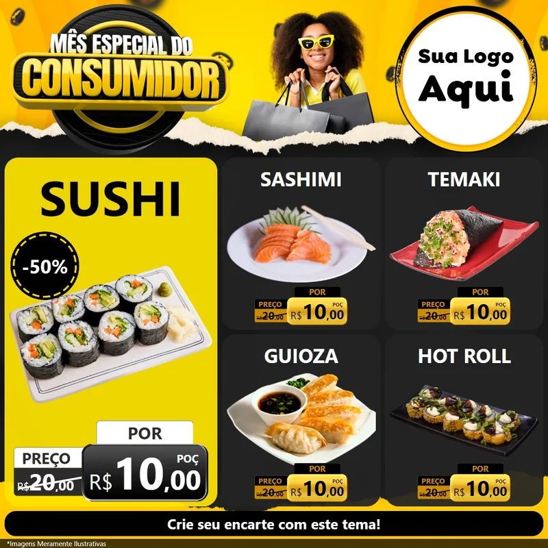 Modelo de Rede Social para Feed Facebook com o tema Mês Especial do Consumidor para Comida japonesa