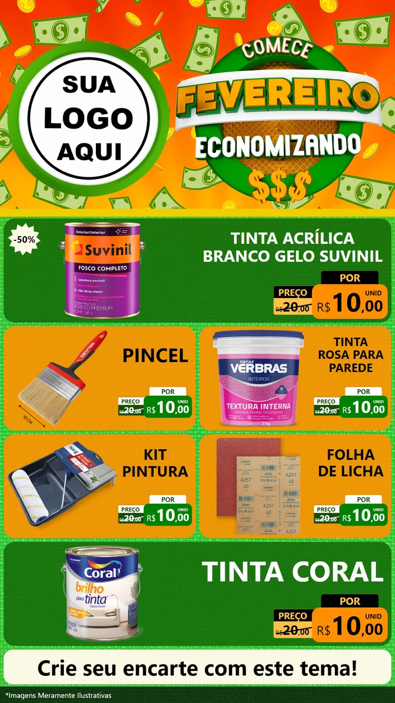 Modelo de TV para TV Vertical com o tema Comece Fevereiro Economizando para Tintas e Ferramentas