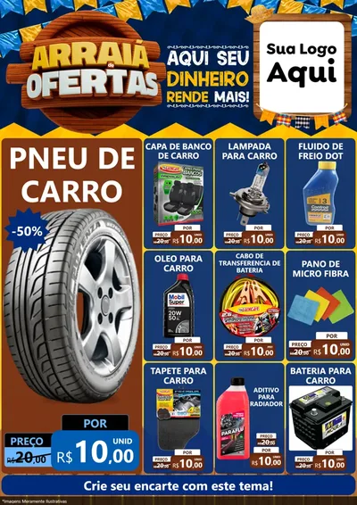 Modelo de Encarte para Encarte A4 Vertical com o tema Arraiá de Ofertas - Junina para Auto peças
