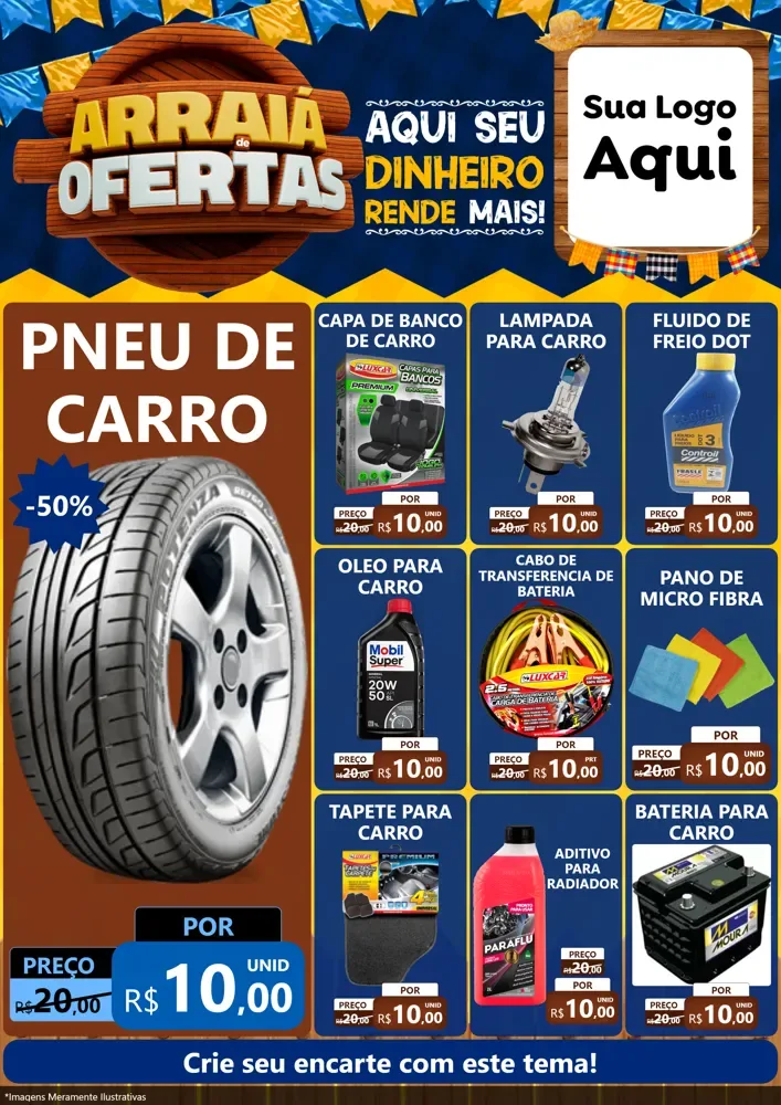 Modelo de Encarte para Encarte A4 Vertical com o tema Arraiá de Ofertas - Junina para Auto peças