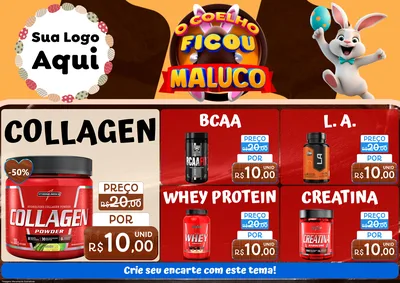 Modelo de Encarte para Encarte A4 Horizontal com o tema O Coelho Ficou Maluco - Páscoa para Suplementos alimentares