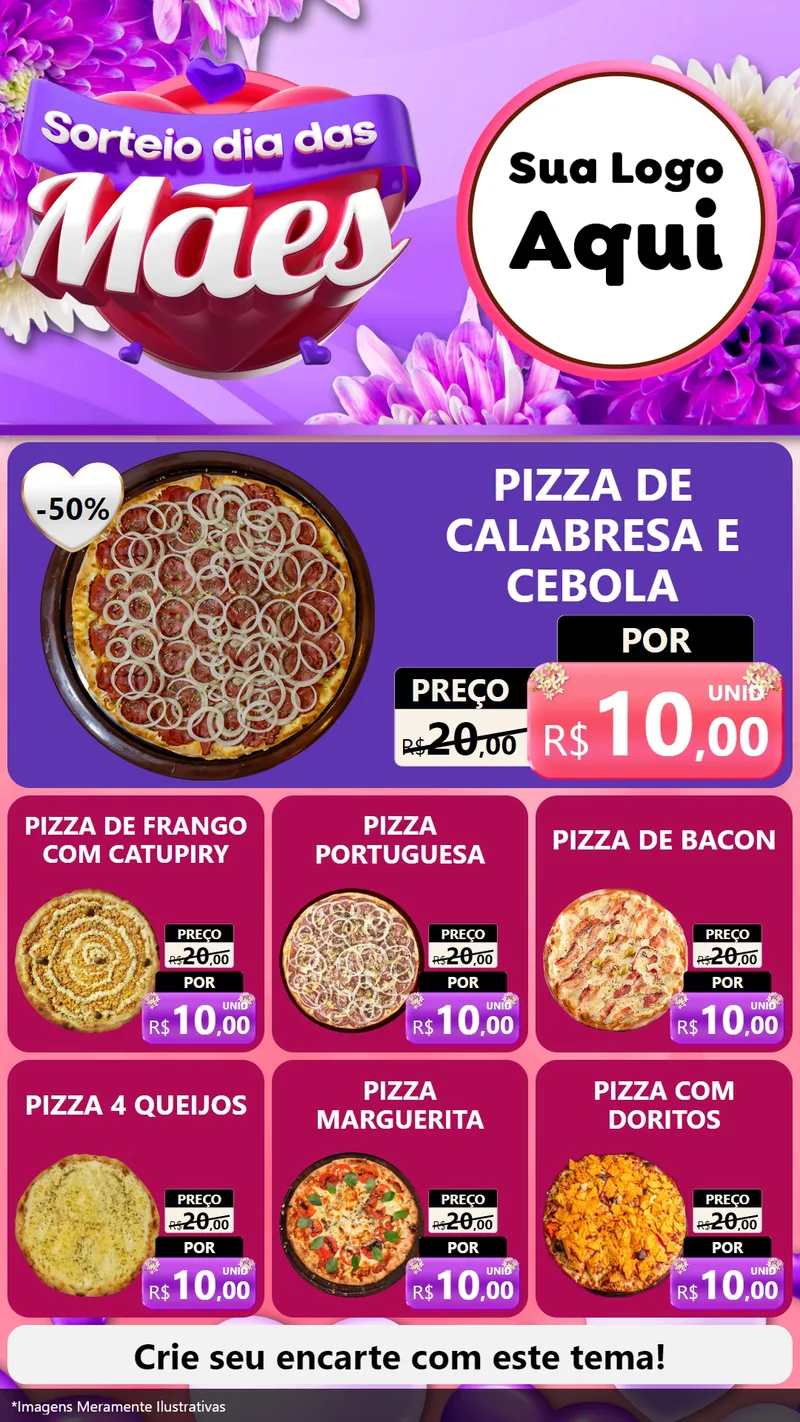 Modelo de Rede Social para Stories com o tema Sorteio Dia das Mães para Pizzaria