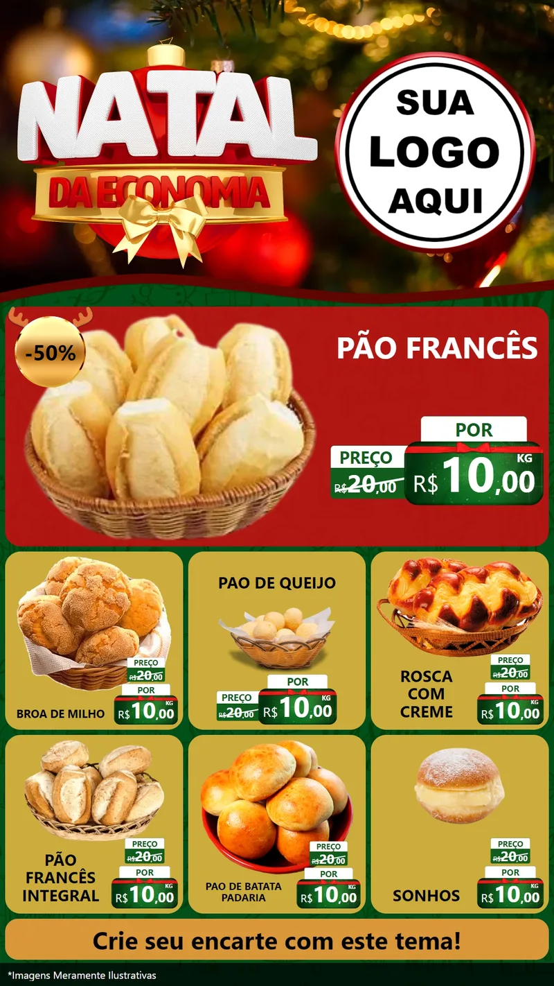 Modelo de Rede Social para Stories com o tema Natal da Economia para Padaria